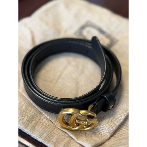 GUCCI Marmont GG Leather Belt with Double G Buckle Black Size 90 Skinny main image 5